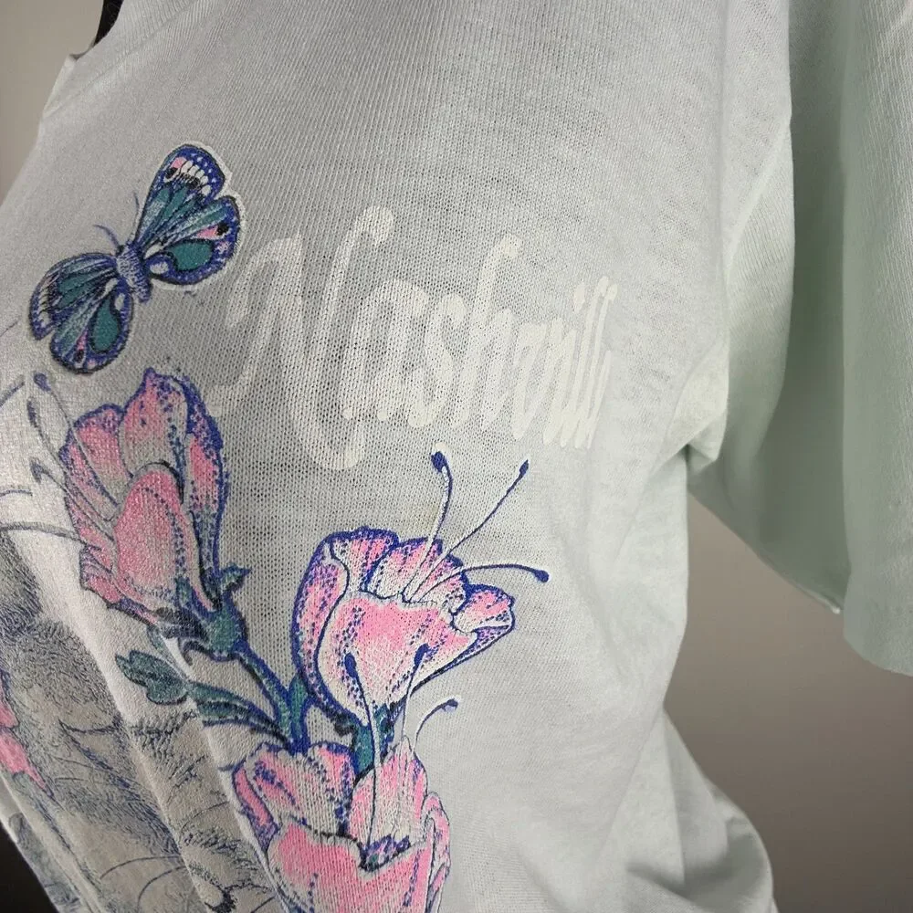 80s/90s Vintage Graphic Cat T-Shirt Pastel Kawaii Kitten | Made in USA - Picture 6 of 14